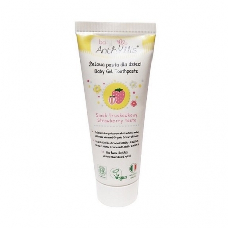 BABY ANTHYLLIS Pasta dla dzieci Truskawkowa bez fluoru od pierwszego ząbka z aloesem i organiczną malwą 75ml